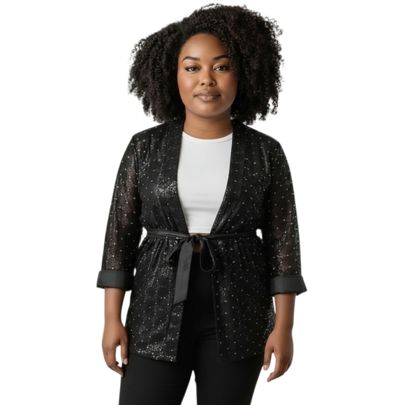 R&M Richards Jackets & Blazers - R&M Richards Black Sequin Open Front Jacket size 12